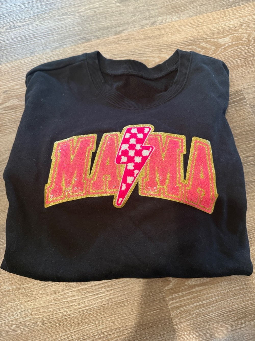 Black  'MAMA' Graphic Crewneck Sweatshirt - Pink & Gold Accent